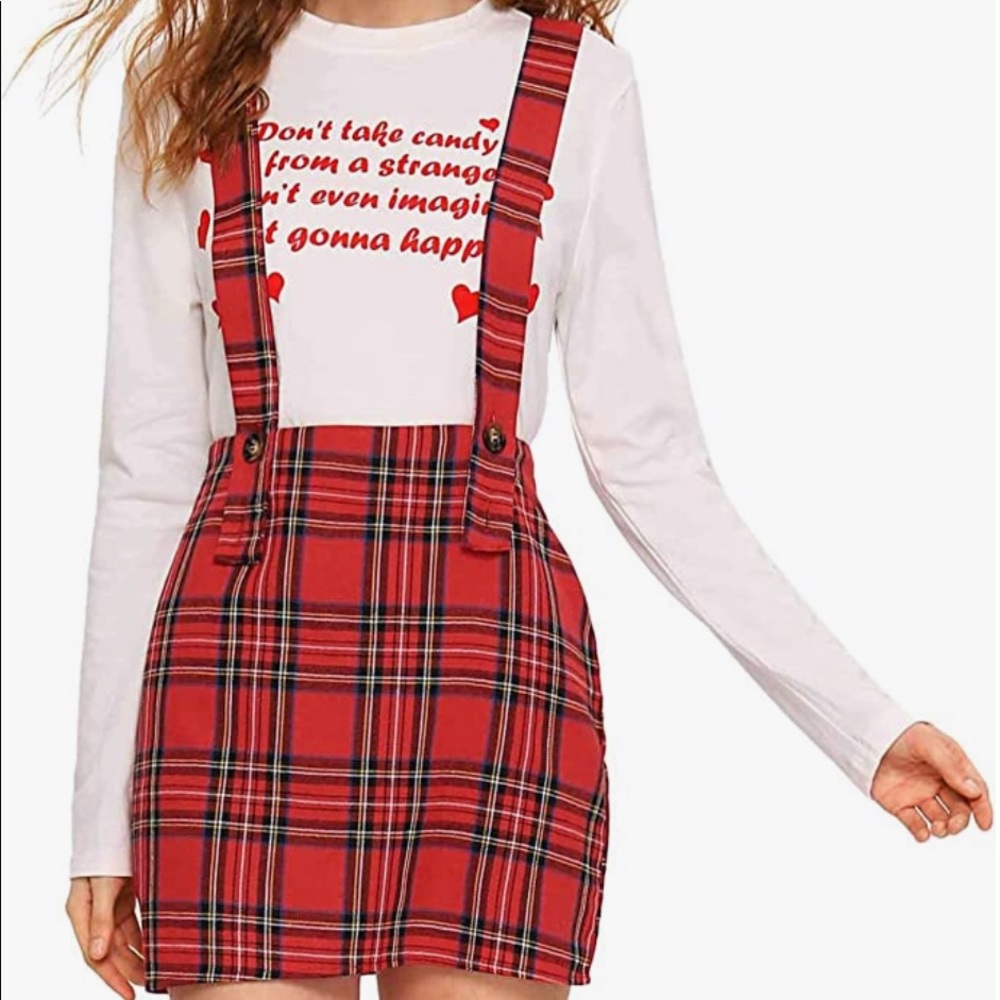 Plaid Suspender Skirt